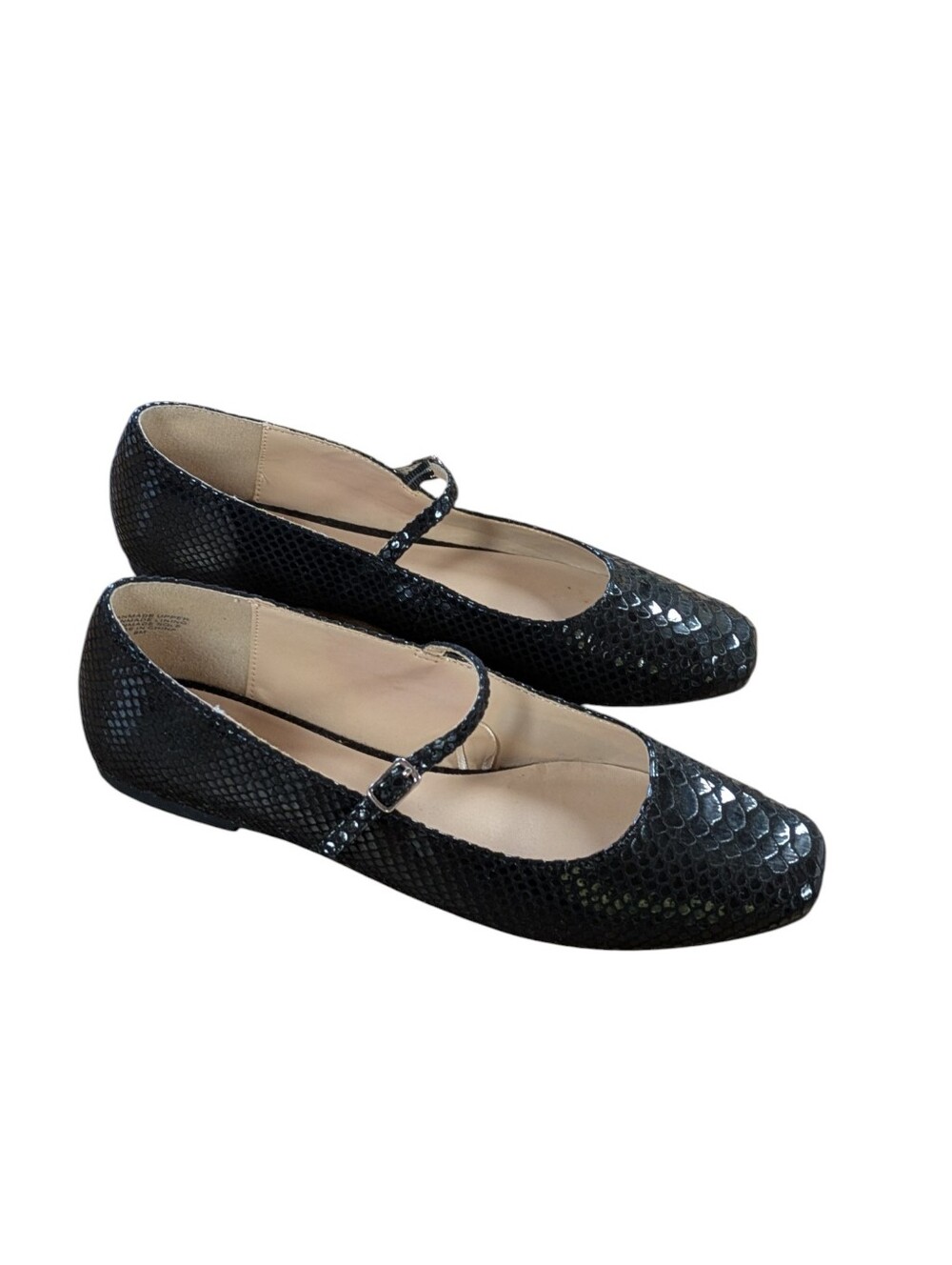 Loft Outlet Black Faux-Snakeskin Square Toe Mary Jane Flat Size 9 - Picture 3 of 9
